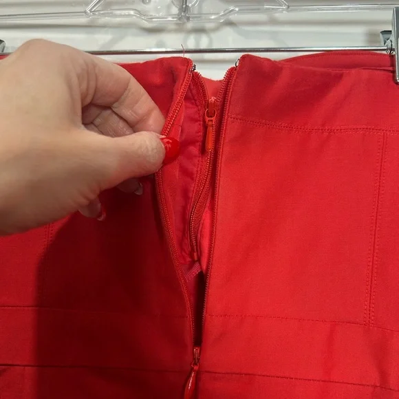 J Crew Dress Red Strapless Midi Silk Cotton Blend Flounce Hem  Sz 2 Party Spring - Picture 6 of 12